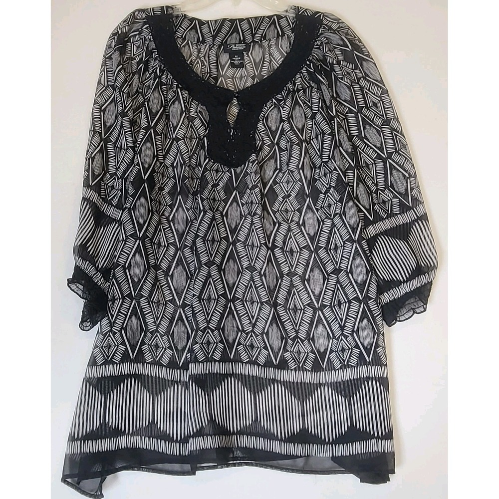 LIZ & ME Women's Plus Sheer Polyester Blouse 3/4 Sleeve Geometric 3X 26/28
